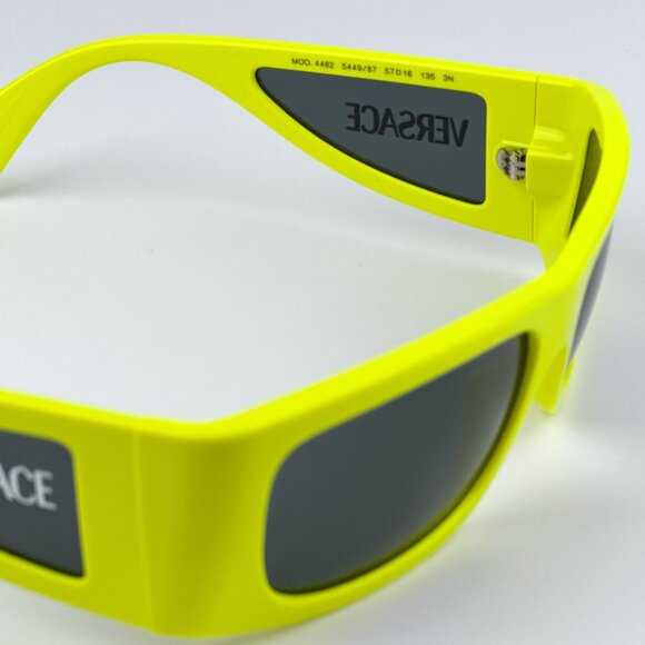 Versace VE4482 544987 BRAND NEW Sunglasses Yellow Fluo Grey Rectangular Unisex - Picture 10 of 11
